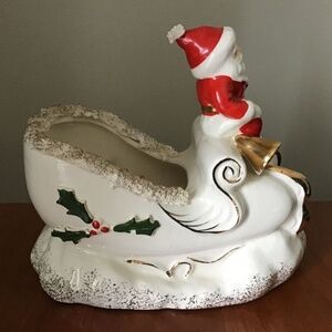 Vintage Napco Waving Santa Spaghetti Trim Sleigh - Original Sticker